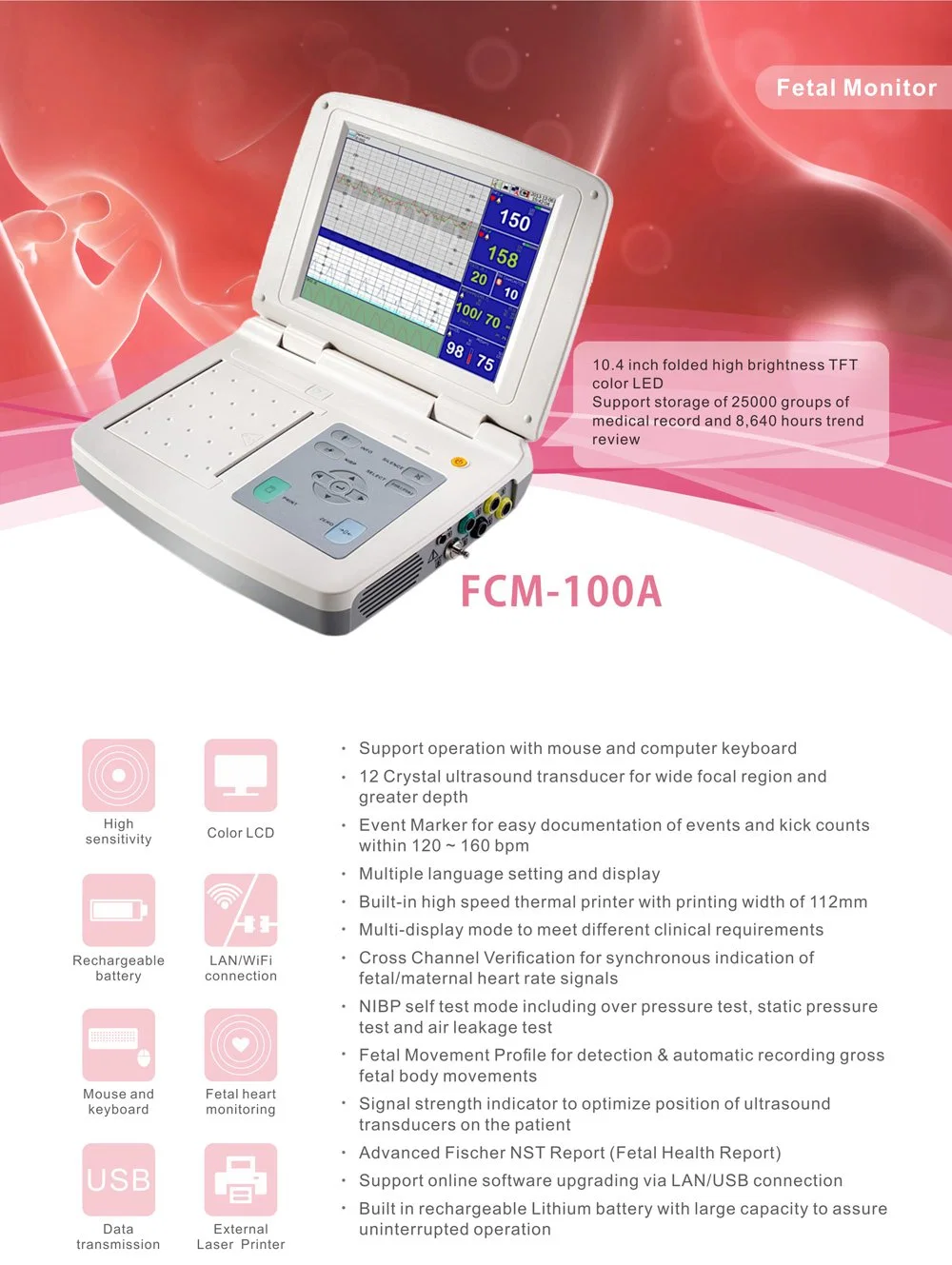 Hospital Equipment Fetal Monitor Fetal Baby Heart Monitor for Pregnant Woman