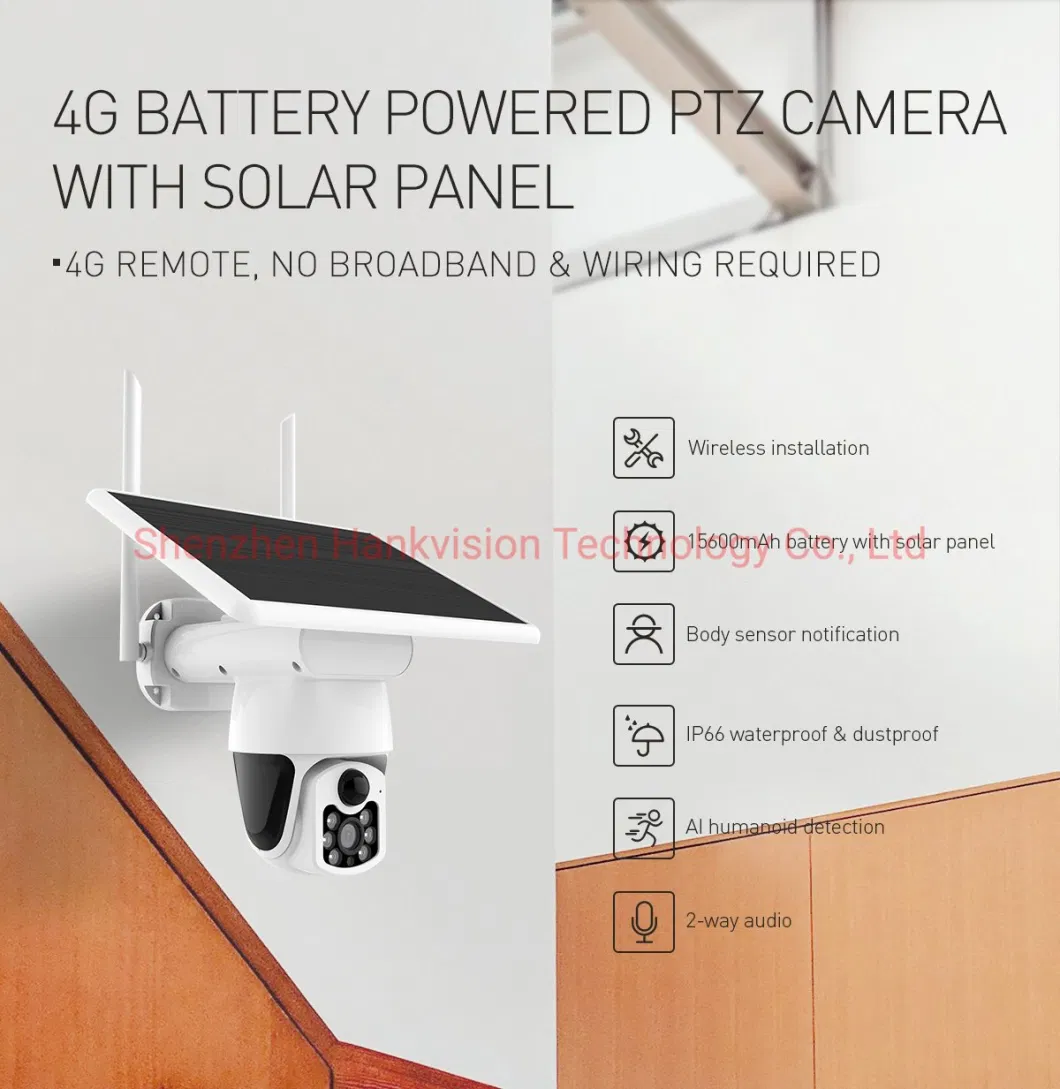 Hankvision Solar-Powered Camera Wireless Outdoor 2K 3MP Pan Tilt 360&deg; View IP65 Rechargeable Battery Powered PTZ WiFi Camera, 2.4G Connection