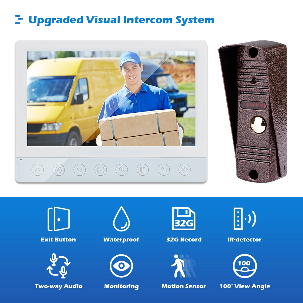 7 Inch 4 Wire Villa Video Intercom Doorbell Camera Video Door Phone Work with ID IC Card Unlock