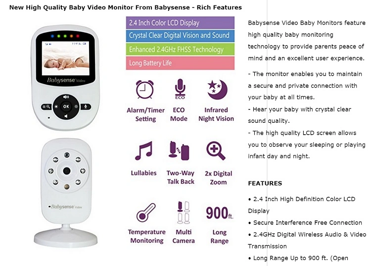 2.4 GHz Wireless Digital Baby Monitor with 2.4&prime; Color LCD Display