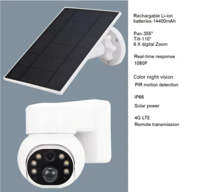 1080P PIR Outdoor IP66 4G Solar PTZ Security Camera Support Live Video with Rechargeable Batteries